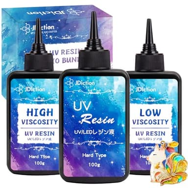 JDiction UV Resin Trio Bundle - 300g Total - Regular, High Viscosity/Thick and Low Viscosity/Thin Crystal Clear UV Resins for Jewelry Making, Doming, Coating, Detail Molds and Casting Resin Crafts