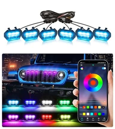 Grill Lights for Jeep Wrangler JL JLU Front Bumper Grille LED Running Marker Lamp Accessories (RGB, 2024-2025)