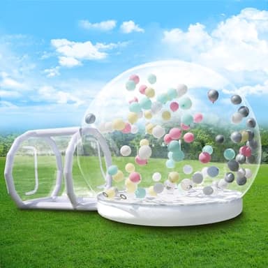 10FT Inflatable Bubble House Dome for Kids, Clear PVC Inflatable Bubble House Tent with Tunnel, Bubble Balloon House with Air Blower, 600W Air Pump for Party (Clear, 10.5FT/ with Jump)