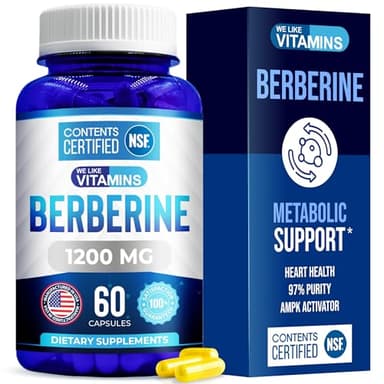 NSF Certified Berberine Supplement, 1200mg, Pure Max Strength Berberine HCL - 60 Vegetarian Capsules (Gluten Free, Non GMO) - 30 Servings by WeLikeVitamins
