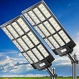 JOYEYE 9000W Solar Street Lights Outdoor: Commercial Solar Parking Lot Lights with Motion Sensor and Remote Control, IP66 Waterproof, Wide Angle Dusk to Dawn Outdoor Lighting, Large Dimension, 2 Pack