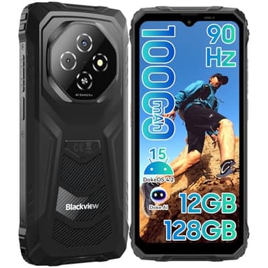 Blackview Fort 1 Rugged Phone Android 15,10000mAh Battery 12GB+128GB 2TB Expand Rugged Smartphone Unlocked, Gemini AI 6.56 Inch 90Hz, 4G T-Mobile Dual SIM IP69K Waterproof, Fingerprint/NFC/OTG/GPS