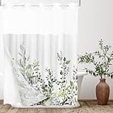 Tititex No Hooks Snap in Liner Green Eucalyptus Leaves Shower Curtain Sets, Hotel Luxury Double Layers Waterproof Fabric & See-Through Top Window Bathroom Decorative 72x72 Inch