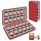 AMOACCESSORIES Switch Game Card Case Holder for Nintendo Switch/OLED/Lite Game Card, Game Storage with 24 Game Card Slots & 24 Micro SD Card Slots,Slim Portable Game Accessories Magnetic Closure Red