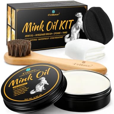 Feilove 4-in-1 Mink Oil Leather Conditioner and Cleaner Kit 3.52 oz - Premium Waterproof Leather Care for Boots, Shoes and Bags
