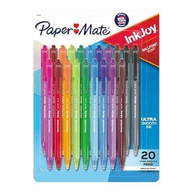 Paper Mate InkJoy 100RT Retractable Ballpoint Pens, Medium Point (1.0mm), Assorted Colors, 20 Count - Teacher Essentials, Colorful Office Supplies, Note-Taking, Back to School