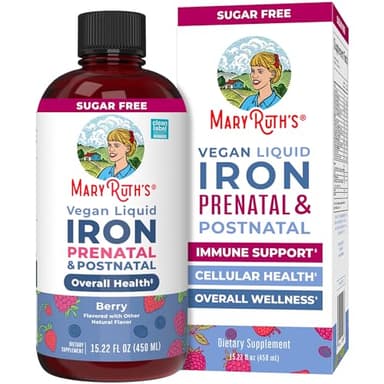 MaryRuth’s Prenatal Postnatal Iron Liquid | Iron Supplement for Prenatal & Postnatal | with Ferrochel | Red Blood Cell Production | Sugar Free | Vegan | Non-GMO | Gluten Free | 15.22 Fl Oz