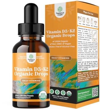 Natures Craft Liquid Vitamin D3 with K2 for Adults - Organic Drops 2000IU per Serving Vegan Bone Muscle Heart & Immune Support MCT Oil Enhanced Absorption