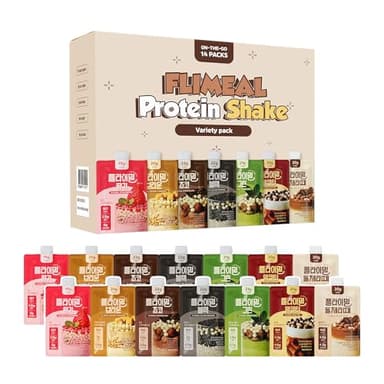 Flimeal Variety Pack Protein Shake, 20g+ Protein, Low Sugar, Keto-Friendly Meal Replacement Shake, With Crunchy Protein Balls (14 Servings, Variety)