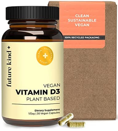 Future Kind Vitamin D3 2500 IU for Bone and Muscle Function, Vitamin D Vegan Supplement from Plant Lichen, Non-GMO, Sugar Free, Pure Vitamin D3, Promotes Natural Resilience, 30 Capsules