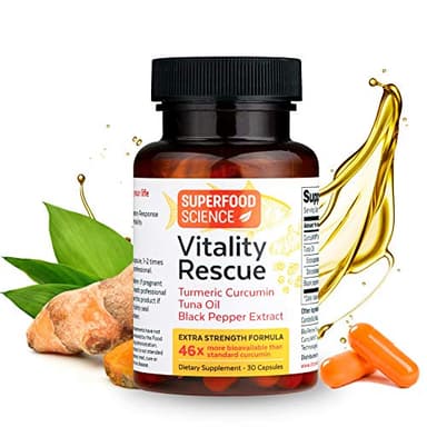 Vitality Rescue Omega 3 with Turmeric Curcumin Supplement, Fish Oil DHA EPA with BioPerine & CurcuWin 46X Absorption, Supports Joint, Muscle, Heart & Brain Health, 30 Capsules