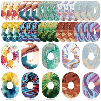 Siifert 30 Pack Adhesive Patches Compatible with Dexcom G7 G6 CGM Tape Breathable Patch Pre Cut Adhesive Tape Stickers Sensor Covers, 10 Swirl Styles(Compatible with Dexcom G7)