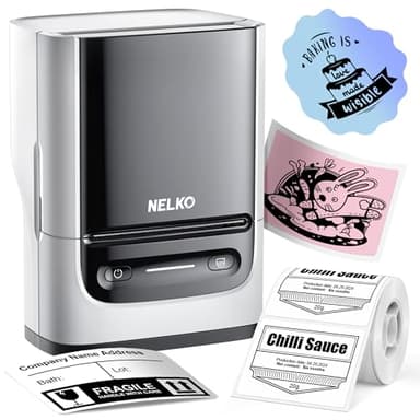 Nelko Label Maker Machine with Tape, PM220 Bluetooth Label Printer, 2 Inch Portable Thermal Printer for Small Business, Address, Logo, Clothing, Smart AI APP for iOS, Android & PC, White