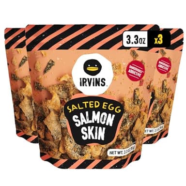 IRVINS Salted Egg Salmon Skin Chips & Crisps - Premium Hand Cooked, Halal, Keto-Friendly, High Protein Snack | Dangerously Addictive | (3.3 oz, Pack of 3)