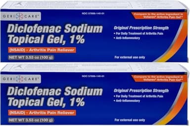 GeriCare Topical Arthritis Pain Relief Gel Diclofenac Sodium 1% (NSAID) Hand Wrist Elbow Foot Ankle Knee Extra-Strength Pain Reliever- Anti-inflammatory Arthritis Pain Treatment, 3.53oz (2 Pack)