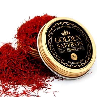 Golden Saffron, Finest Pure Premium All Red Saffron Threads, Grade A+ Super Negin, Non-GMO Verified. For Tea, Paella, Rice, Desserts, Golden Milk and Risotto (3.0 Grams)