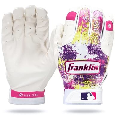 Franklin Sports MLB Youth Teeball Batting Gloves - Grow to Pro Kids Baseball + Softball Batting Gloves - Boys + Girls Pairs for Teeball, Baseball + Softball - Pink/White - Youth Small
