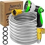 50FT Stainless Steel Garden Hose, Heavy Duty Flexible Metal Water Hose with 10-Function Nozzle, Lightweight & No-Kink Garden Hose, Durable Solid Fittings for Lawn, Car, RV, and Outdoor Watering