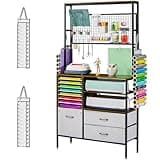 LOPASA Craft Storage Cabinet Compatible with Cricut, Craft Organizer Desk with Storage for Adults, Vinyl Organization Solutions Table, Art Room Furniture, Accessories Station