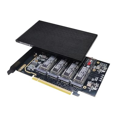 KONYEAD pcie4.0 x16 to m.2 m-Key nvme x 4 ssd Expansion Card with Heatsink，Supports 4 NVMe M.2 2280 up to 256Gbps，M2 Adapter Card 2280 Driver Free. Bifurcation Required…