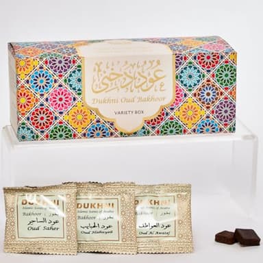 Oud Bakhoor Variety Box by Dukhni | Assorted Box | 30 Pieces Bakhoor | Gift Set & Refill Kit | Arabic Incense | Islamic Gifts, Eid & Ramadan Gift for Men and Women | Luxurious, Long Lasting