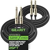 GearIT Guitar Instrument Cable (15ft 2-Pack) 1/4 Inch to 1/4 inch TS Straight Male to Male 6.35mm Mono Jack with Alloy Connector and Nylon Braid