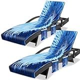 Ruikyhom Lounge Chair Towel Cover (Pack of 2), Tie Dye Style Chaise Lounge Cover, Beach Chair Covers with Pockets for Pool Beach Garden Courtyard Outdoor Trips, 85 x30 in, Blue Grey