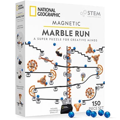 National Geographic Magnetic Marble Run - 150-Piece STEM Building Set for Kids & Adults with Magnetic Track & Trick Pieces & Marbles for Building A Marble Maze, STEM Project (Amazon Exclusive)
