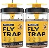 Fly Traps Outdoor [Set of 2] with Dissolvable Non-Toxic Bait - Reusable Hanging Bug Catcher Killer for All Flies for Outside Bug Control Patios, Barns, Ranches Etc. Hanging Fly Traps with Tie Included
