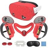 MLemonVR Silicone Cover Set for Meta/Oculus Quest 3s Accessories Includes VR Case Cover Face Interface Cover Upgraded Battery Opening Controller Grip Cover Lens Cap Protector Disposable Eyecup (Red)