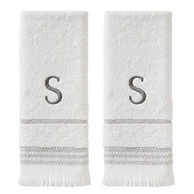 SKL Home Casual Monogram Hand Towel Set, S, 16x26, White 2 Count