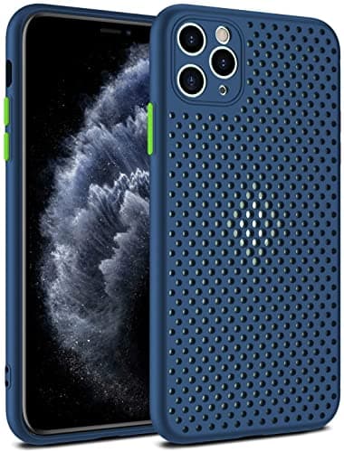 Mixneer Heat Dissipation Phone Case, New Breathable Hollow Cellular Hole Heat Dissipation Case Full Back Camera Lens Protection Ultra Slim TPU Case Cover (Blue, Compatible with iPhone 12)
