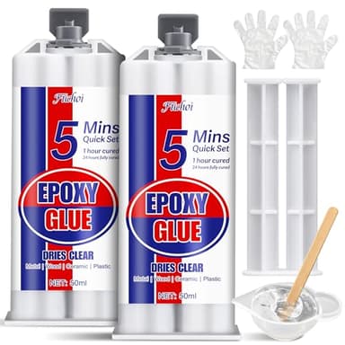 5 Minute Epoxy Glue, 3.4oz Fast Curing Epoxy Resin Kit, Clear 2 Part Epoxy Adhesive for Metal, Plastic, Wood, Ceramic, Glass, Fiberglass and More - Waterproof, Universal, Strong Bond Repair Glue