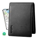 TopMade Mens Wallet with Smart Tracker, Genuine Leather Bifold Wallet Works with Find My App, 13 Cards High Capacity with ID Window, Cash Slot, Cion Pocket, RFID Blocking, GPS Wallet Tracker, Black
