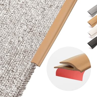 Flexible PVC Carpet Edge Trim Strip, Self Adhesive, Cuttable Carpet & Floor Transition Strip from Carpet to Tile, Waterproof Edging for Rugs & Mats, High Traffic Safety,Fits Thin Carpets≤5mm (0.2Inch)