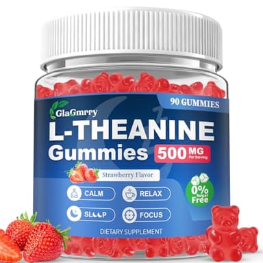 GlaGmrry 90 Count | L Theanine Gummies 500MG, L Theanine Supplement for Adults & Kids, w/Ashwagandha, Magnesium, GABA & 5-HTP, Sugar Free Liposomal Formula for Calm Relax zzZ M♡♡d & Focus, Vegan