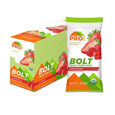 PROBAR - Bolt Organic Energy Chews, Strawberry, Non-GMO, Gluten-Free, USDA Certified Organic, Healthy, Natural Energy, Fast Fuel Gummies with Vitamins B & C (12 Count)