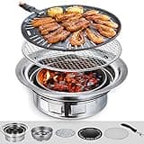 Puraville Charcoal Barbecue Grill, 13.7 Inches Non-Stick Korean BBQ Grill, Portable Stainless Steel Charcoal Stove for Home Party Outdoor Camping