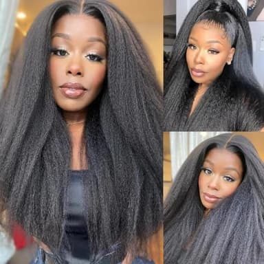 Emistar 13x6 Kinky Straight Lace Front Wigs Soft As Human Hair Pre Plucked With Baby Hair 180% Density Yaki Straight Transparent HD Lace Wig 200% Density Glueless Wigs for Black Women (13x6, 22 Inch)