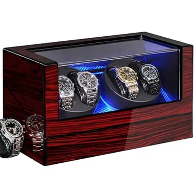 ANWBROAD Watch Winders For Automatic Watche, Automatic Watch Winder Box With Led Light, Watch Turner For Automatic, 4 Watch Rotator And Super Quiet Motor And 4 Rotation Mode, UJWW011Y