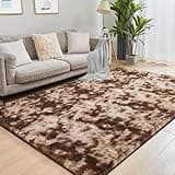 Puremy Ultra Soft Area Rugs for Living Room, 5x7 Tie-Dyed Brown Fluffy Plush Rugs for Bedroom, Non-Slip Floor Carpet for Kids Room, Bedside, Playroom, Corridor, Indoor Decor