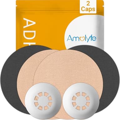 Libre 3 Sensor Covers Waterproof, Amolyfe Trial Pack - 2 BumpProof Hard Caps for Freestyle Libre 3 Plus Covers, 4 Pack Breathable Latex Free Glucose Sensor Medical CGM Adhesive Patches (Trial Pack)