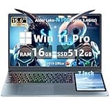 Dual Screen Laptop 15.6"LCD Screen + 7" Touch Screen Computer 16GB RAM 512GB SSD Alder Lake-N100 (up to 3.4GHz) /Student & Business Portable PC with Color Backlight KB,TypeC,Windows 11 Pro (16G+512GB)