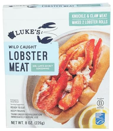 Luke's Lobster, Lobster Meat with Luke's Secret Seasoning, 8 Ounce (Frozen)