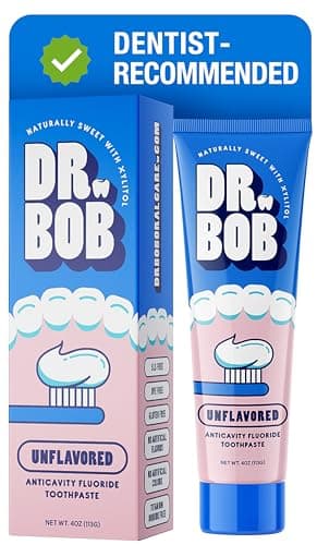Dr. Bob Unflavored Anticavity Fluoride Toothpaste for Kids, Dentist-Recommended Toothpaste Gel with Xylitol for Sensitive Teeth, SLS-Free, Children and Adult Oral Care, 4 oz., 1-Pack