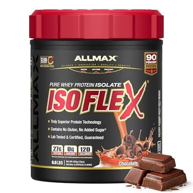 ALLMAX ISOFLEX Pure Whey Isolate Protein Powder - Gluten Free, Low Lactose, Sugar-Free - High-Protein, Clean, Keto-Friendly for Pre Post Workout Supplement for Women and Men | Chocolate, 1lb