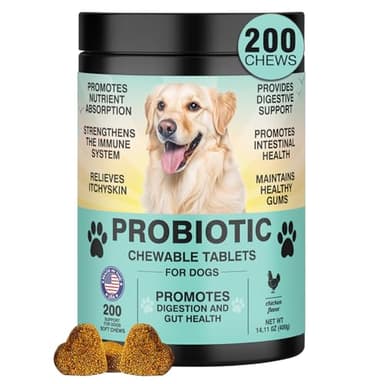 Probiotics for Dogs Gut Digestive Health Probiotic Chew for Dogs Digestive Enzymes Relieve Diarrhea Immunity Oral Problems Itching Constipation Prebiotics Dog Probiotics 200 Tablets Chicken Flavor