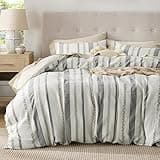Bedsure Waffle Queen Comforter Set - Ivory Cotton Bedding Set for All Seasons, Stripe Fluffy Bed Set 3 Pieces with 1 Waffle Weave Comforter Queen Size and 2 Pillow Shams