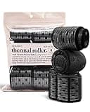 Kitsch Ceramic Thermal Hair Rollers for Women - Self Grip Rollers for Blowout Look Long Hair, Curlers for Medium & Short Hair, Large Roller for Volume Curls, Ceramic Coated, Easy to Use - 8pcs, Black