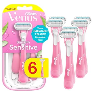 Gillette Venus Sensitive Disposable Razors for Women with Sensitive Skin, 6 Count, Delivers Close Shave with Comfort